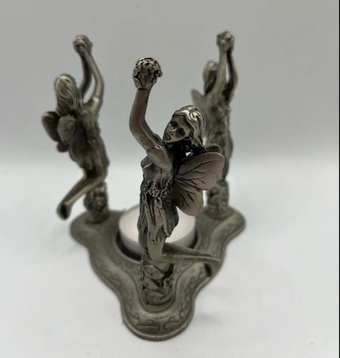 Vintage Pedestal Pewter Tea Light Candle Holder - Image 4