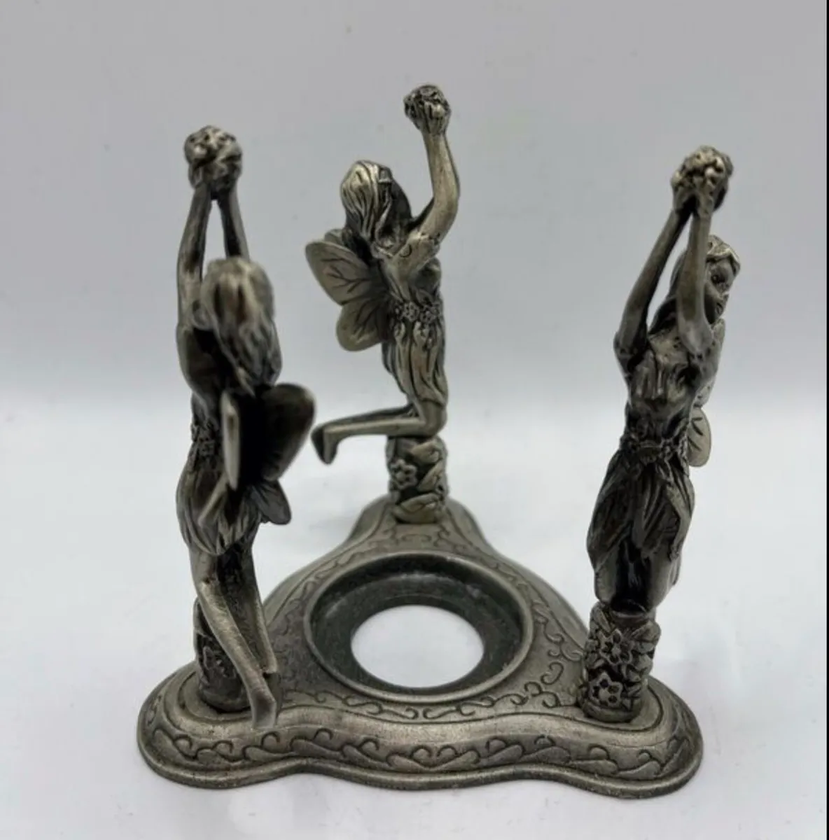 Vintage Pedestal Pewter Tea Light Candle Holder - Image 2