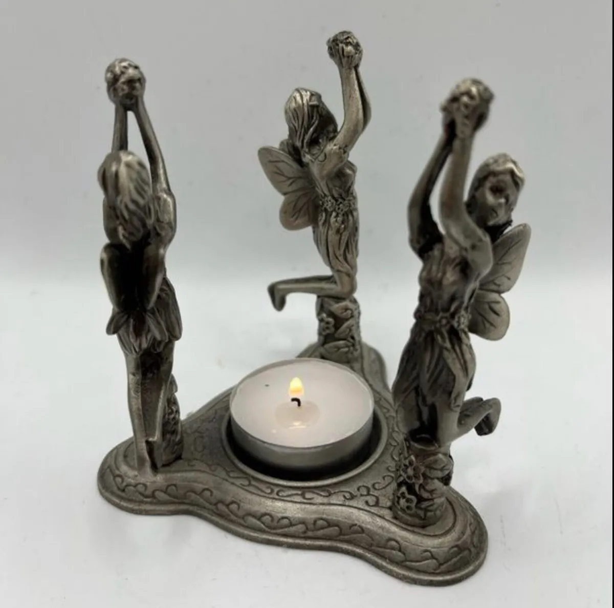 Vintage Pedestal Pewter Tea Light Candle Holder - Image 3