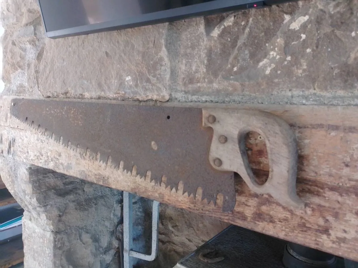 Pair antique long saw cross cut saws - Image 1