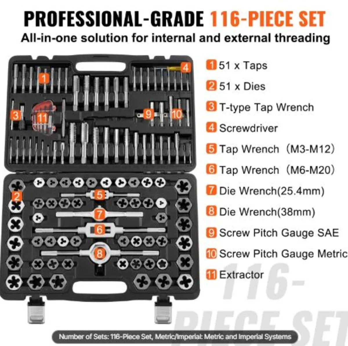 Tap and Die Set, 116-Piece Include Metric and SAE - Image 2
