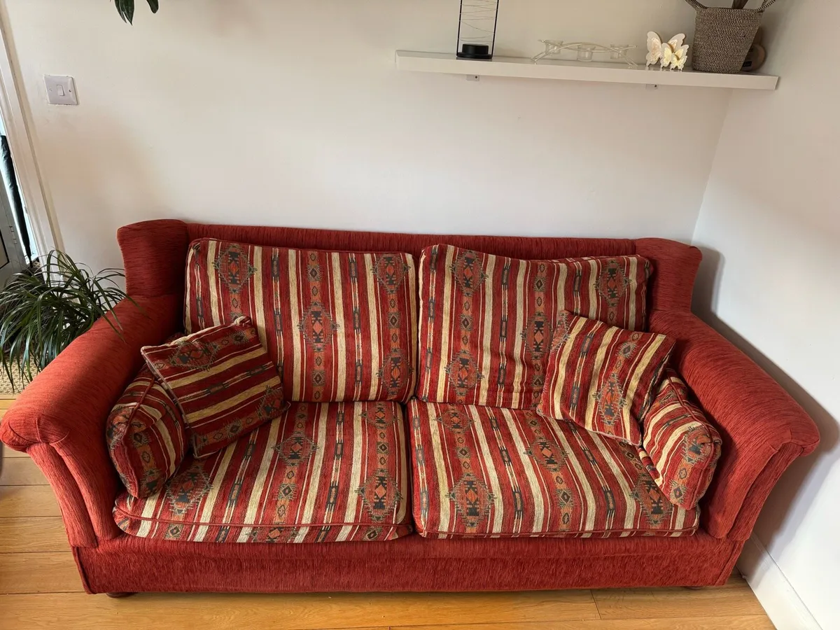 Red couch and two matching armchairs - Image 1