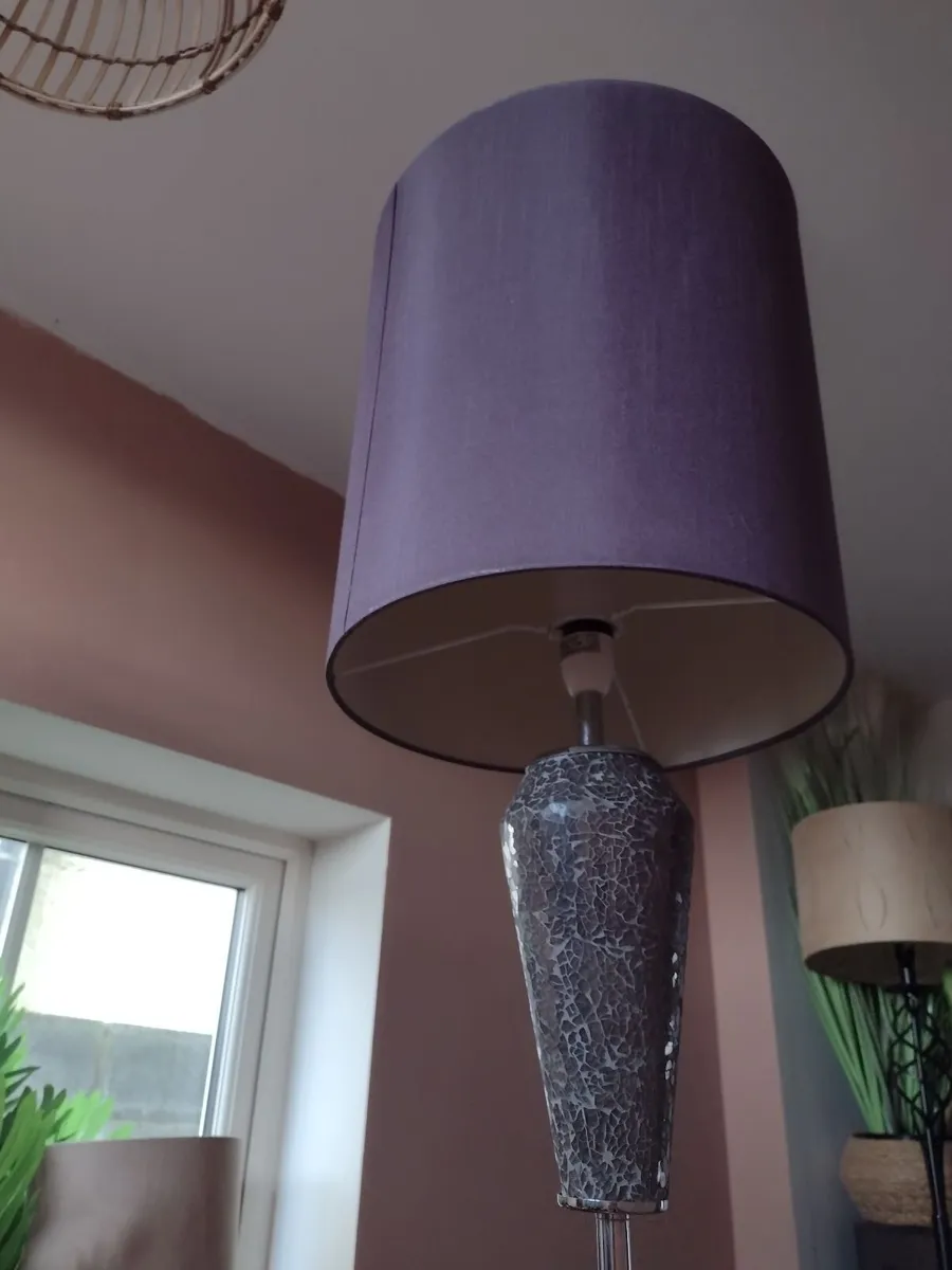 Tall heavy chrome floor lamp with shade - Image 1