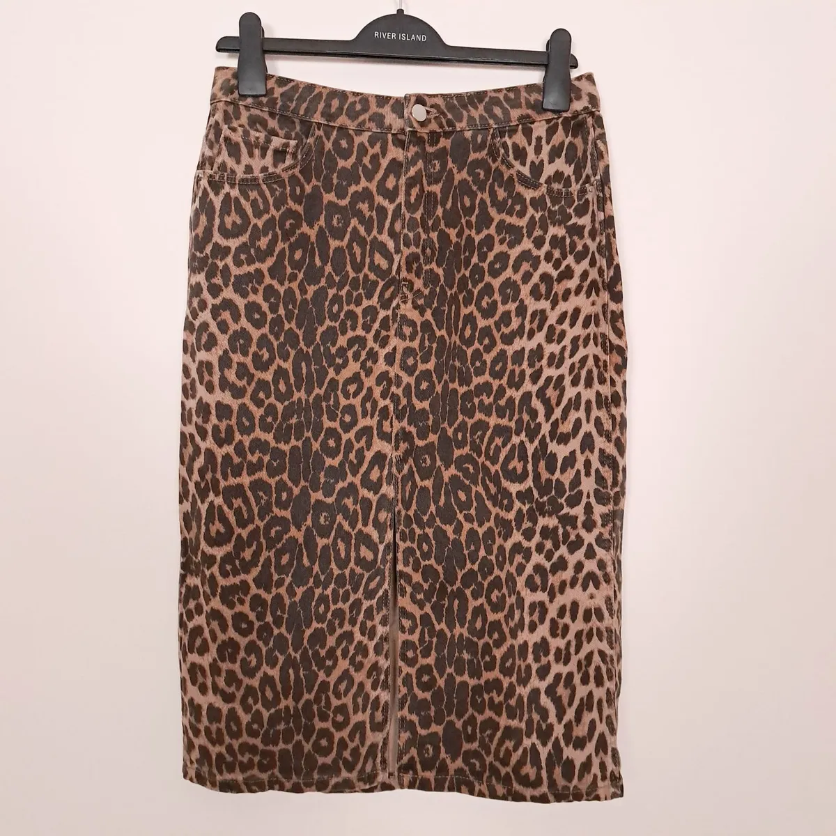 Zara Brown Leopard Denim Midi Skirt Size M - Image 1
