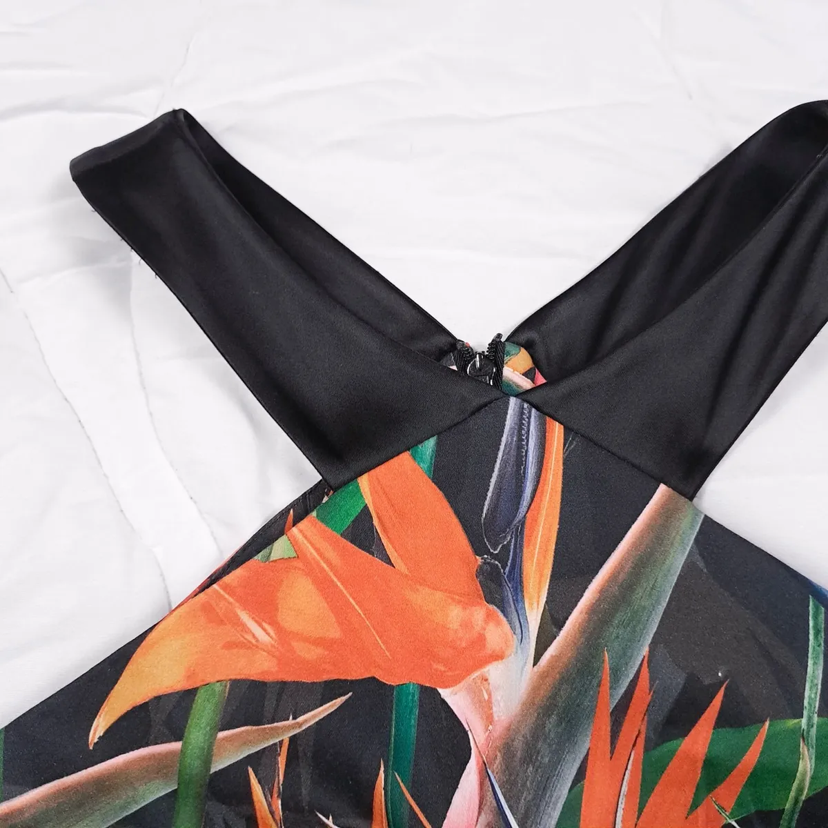 Karen Millen Black Orange Floral Flare Dress 14UK - Image 4
