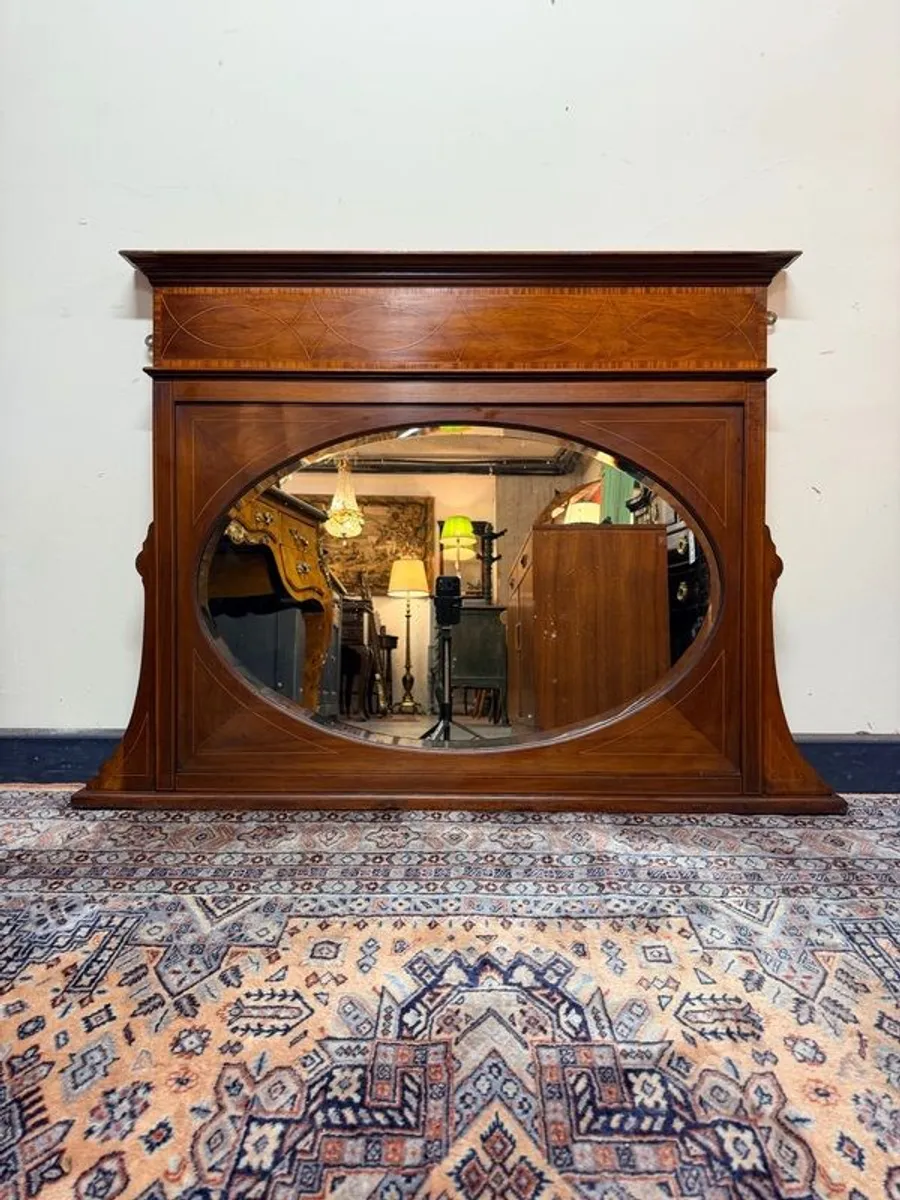 Elegant Antique Edwardian Mahogany Overmantel Mirror - Image 1