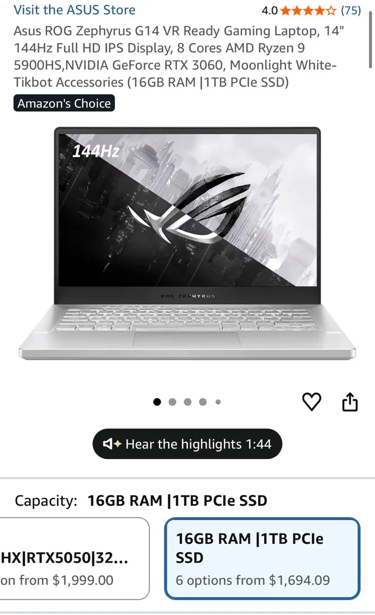 Gaming Laptop Asus Rog Zephyrus G14 Rtx 3060 144hz - Image 1