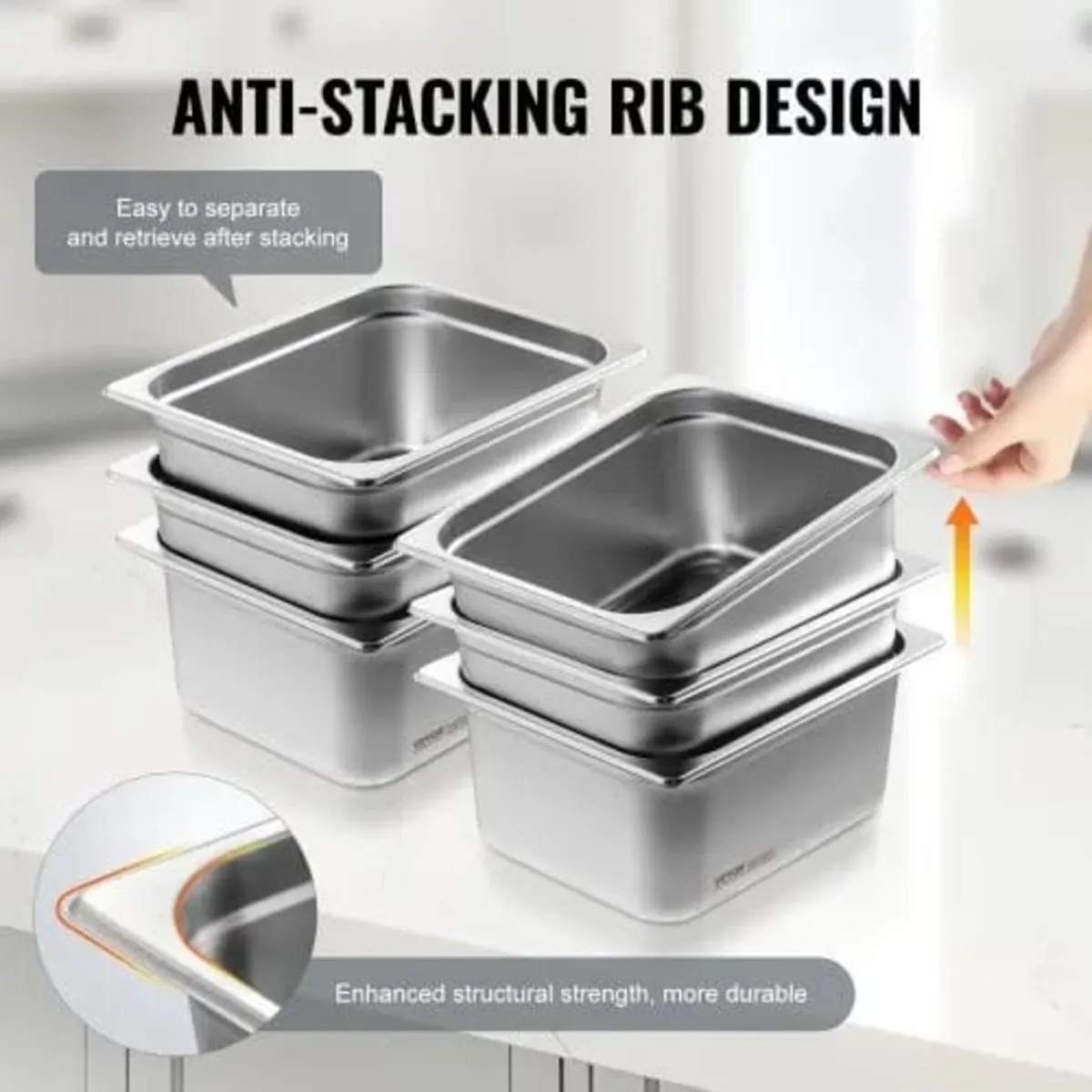 6 Pack Hotel Pans, 1/2 Size Anti-Jam Steam Pan, 0. - Image 3