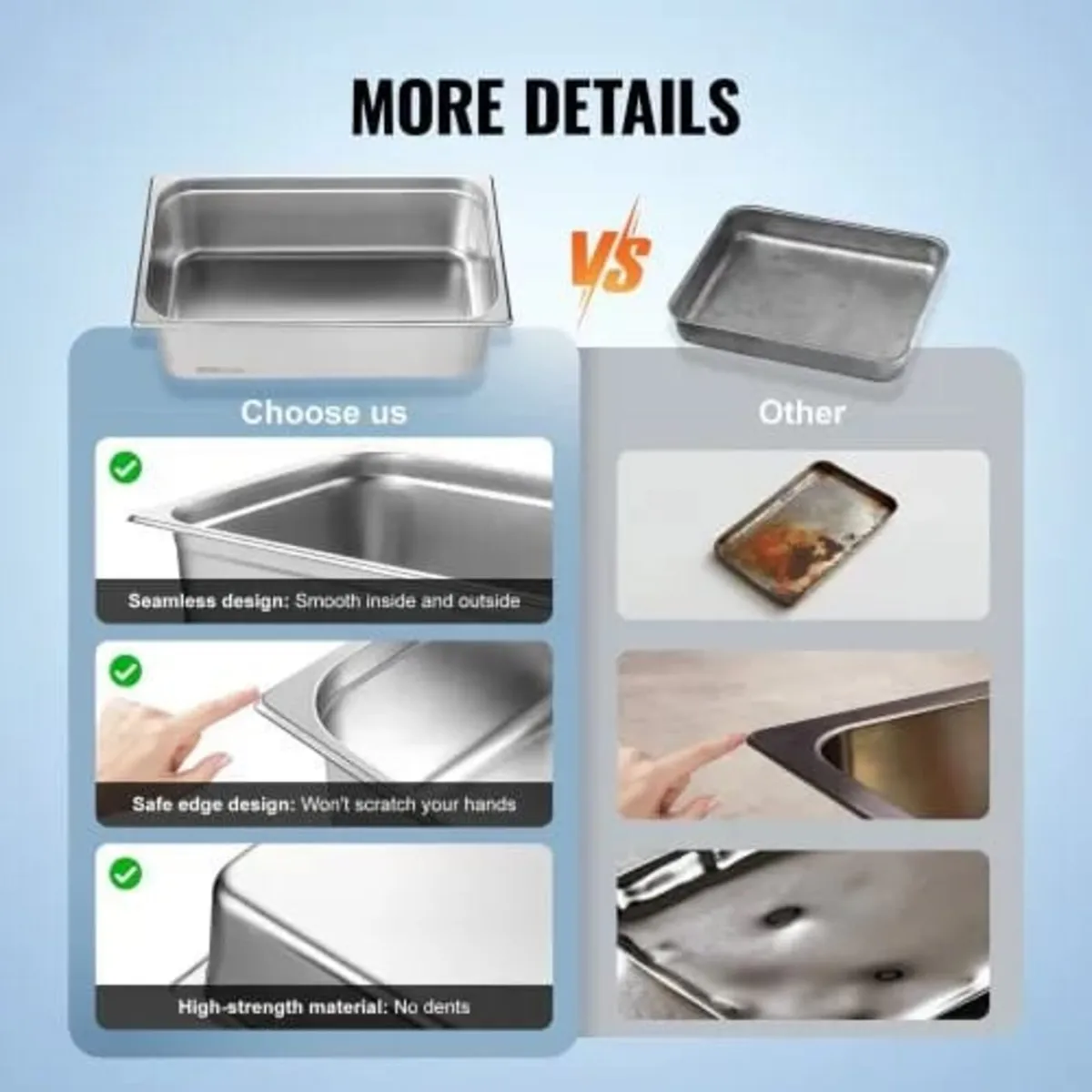 6 Pack Hotel Pans, Full Size Anti-Jam Steam Pan, 0 - Image 3