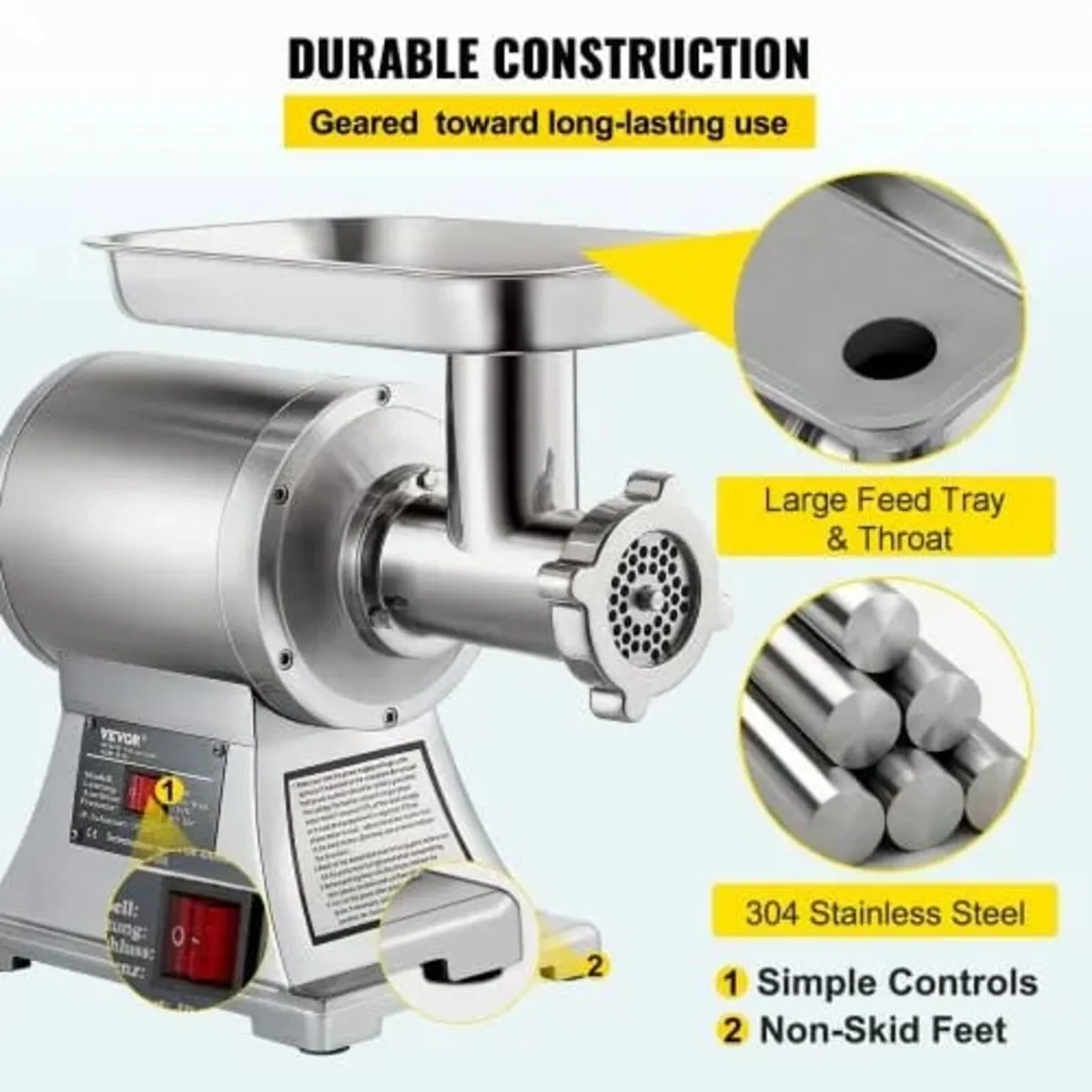 Electric Meat Mincer, 1100W 330LBS/H Capacity Meat - Image 3