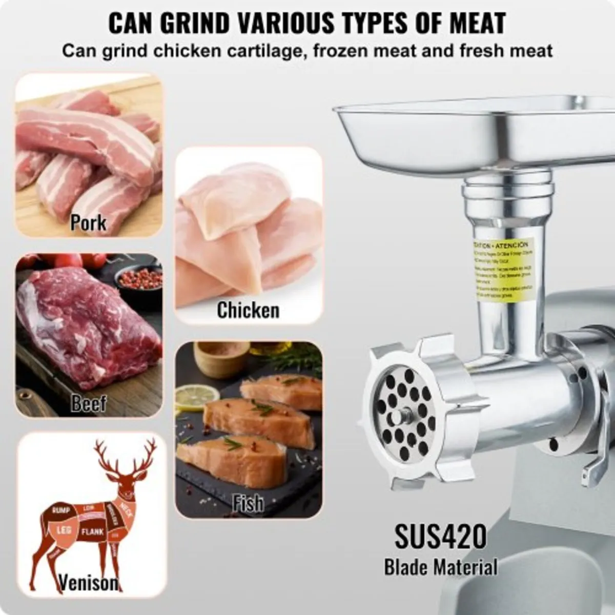 Electric Meat Grinder, 5 Lb/Min Capacity, 575W（800 - Image 2