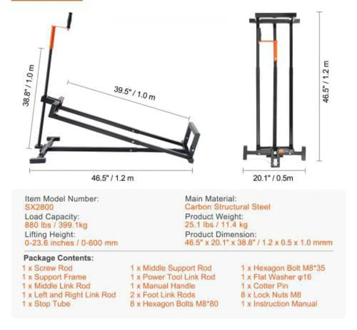 Ride on Lawn Mower Lift Jack, 880 Lbs Weight Capac - Image 4