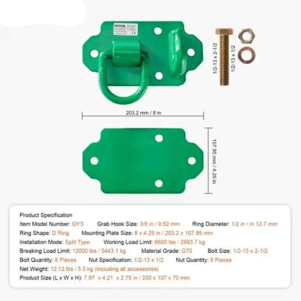 3/8" Tractor Bucket Hooks with Tie Down Ring, Grad - Image 2