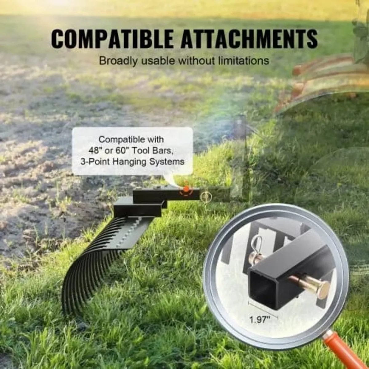 Tow Behind Landscape Rake, 60" Tow Dethatcher with - Image 4