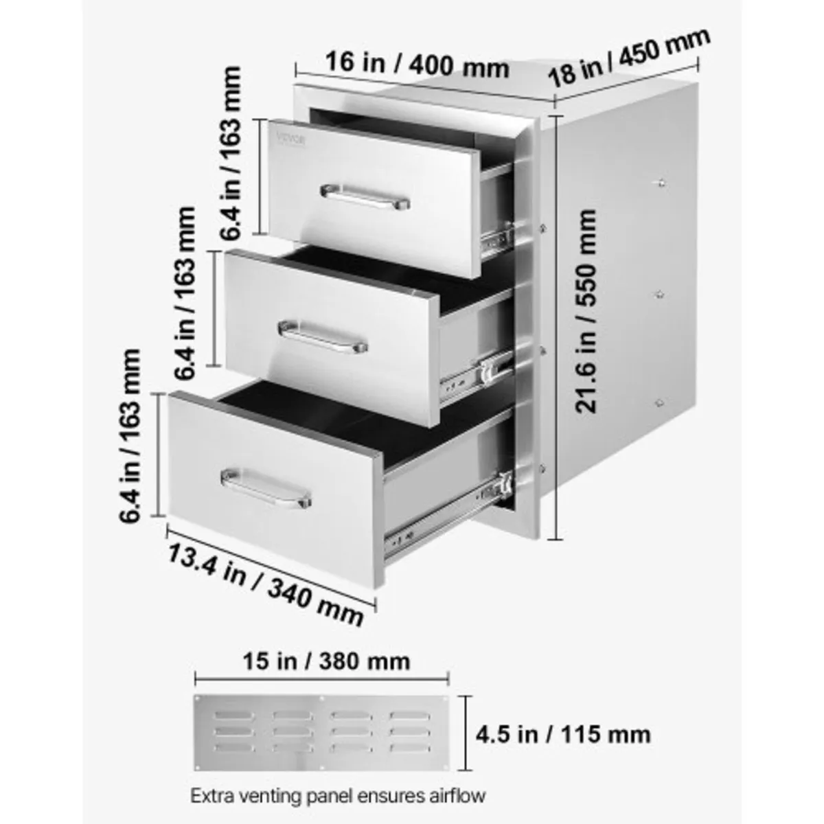 201 Stainless Steel Triple Access Drawer Outdoor K - Image 3