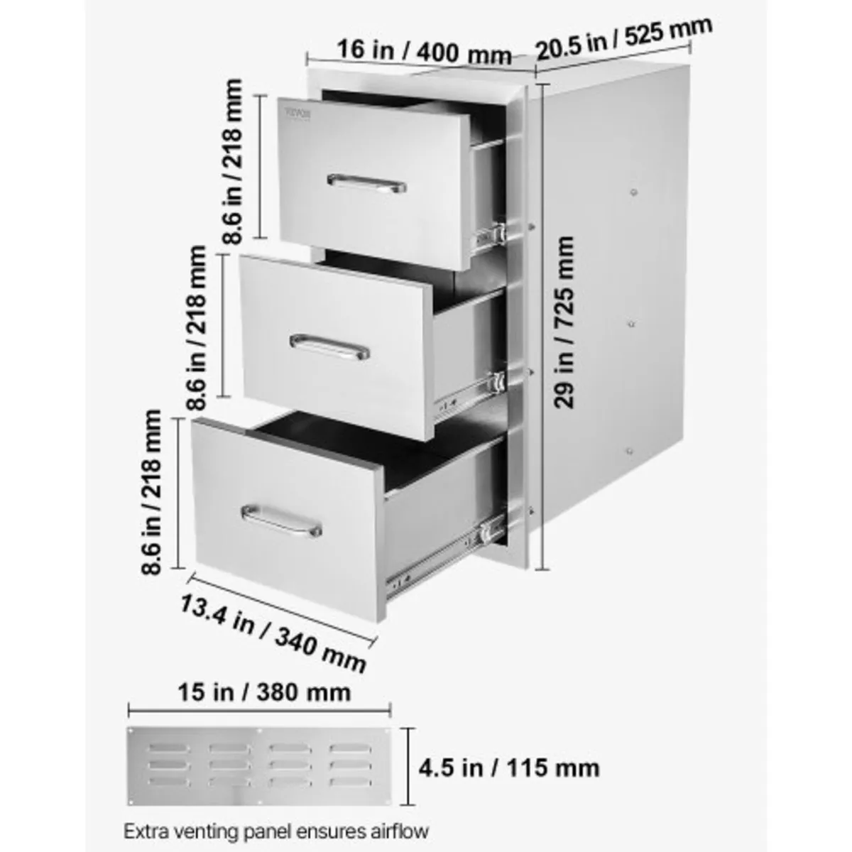 Outdoor Kitchen Drawers 16" W x 28.5" H x 20.5" - Image 3