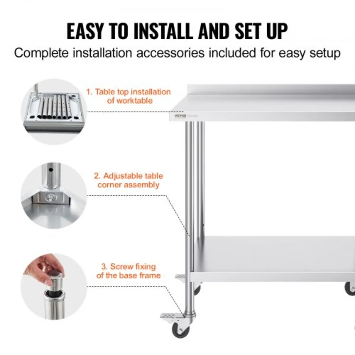 24 x 36 x 40 Inch Stainless Steel Work Table, Comm - Image 3