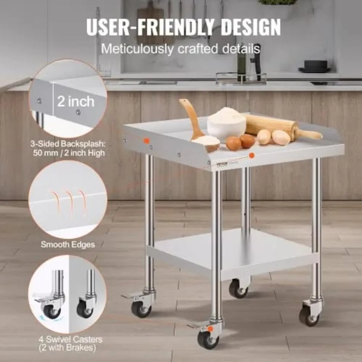 Stainless Steel Work Table 61x61 cm Commercial Foo - Image 2