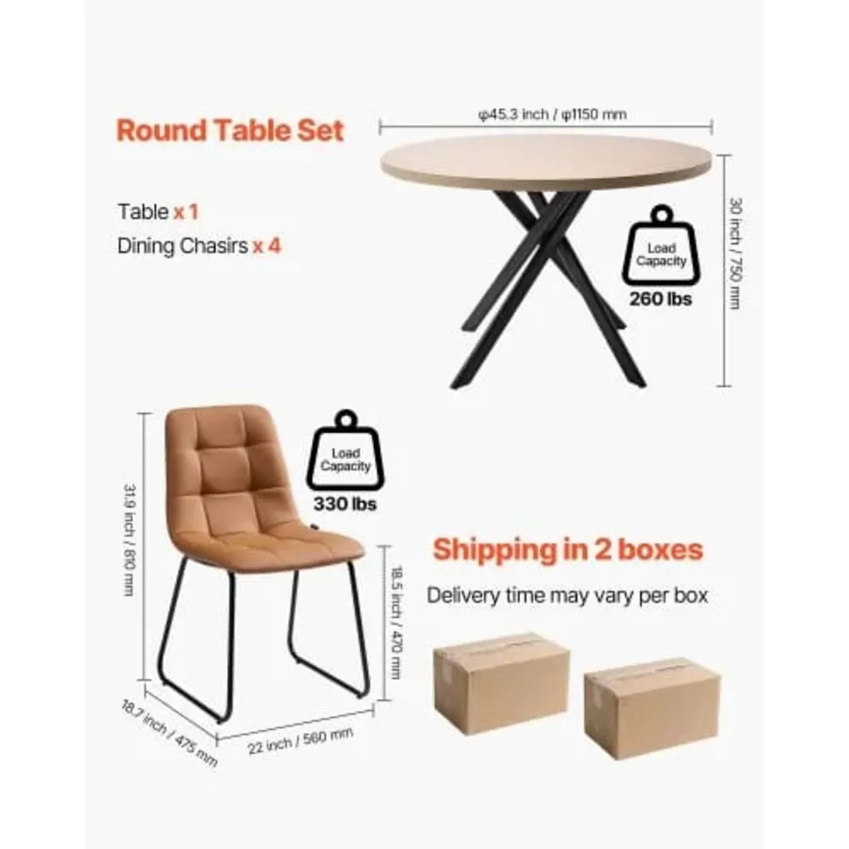 5-Piece Dining Table Set, Space-Saving Round Kitch - Image 2