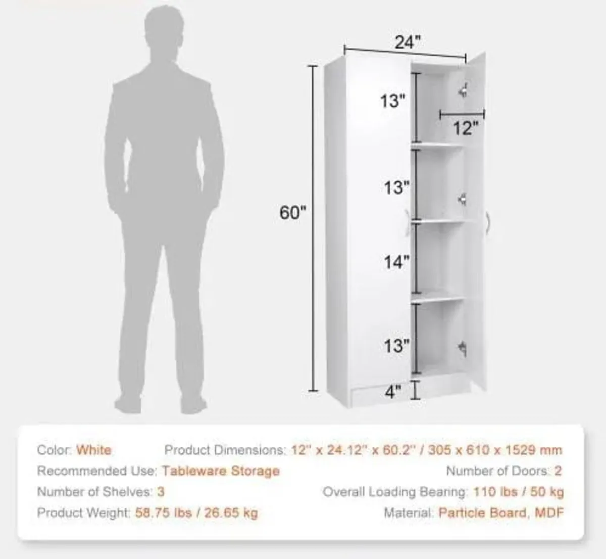 Kitchen Pantry Cabinet, 60" Tall Food Pantry Stora - Image 4