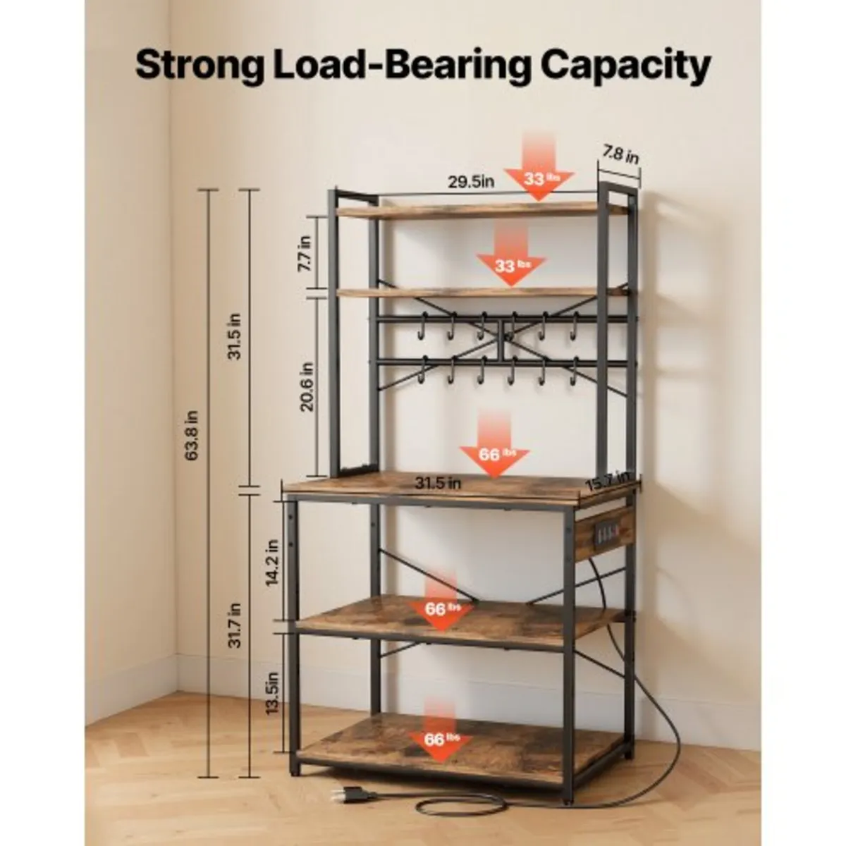 Kitchen Bakers Rack, 1.5m Power Cable Bakers Rack - Image 2