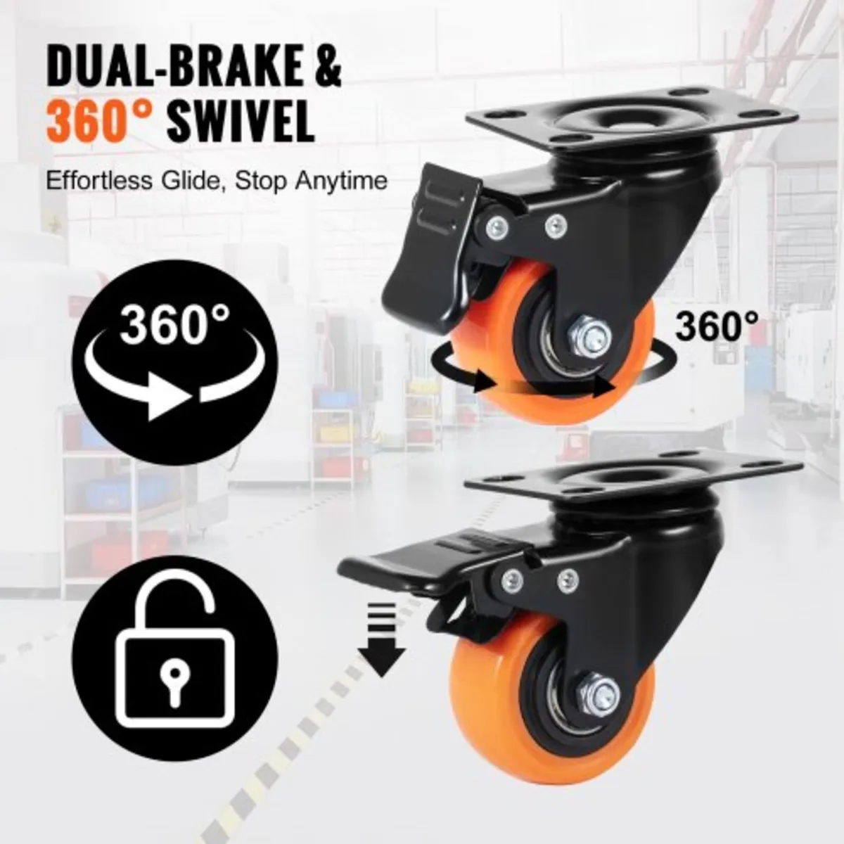 Caster Wheels, 5.1 cm Swivel Plate Casters, Set of - Image 2