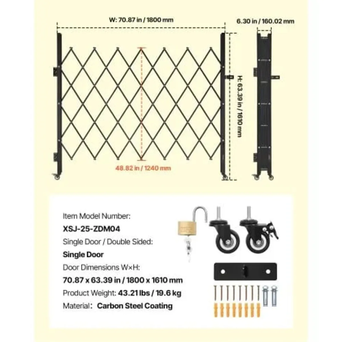 Single Folding Security Gate, Lockable Scissor Gat - Image 2