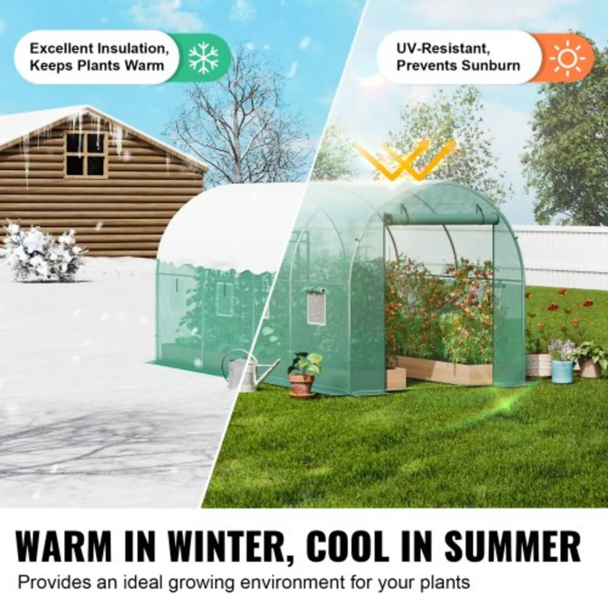 Walk-in Tunnel Greenhouse, 11.3x6.4x6.3 ft Hoop Ho - Image 2
