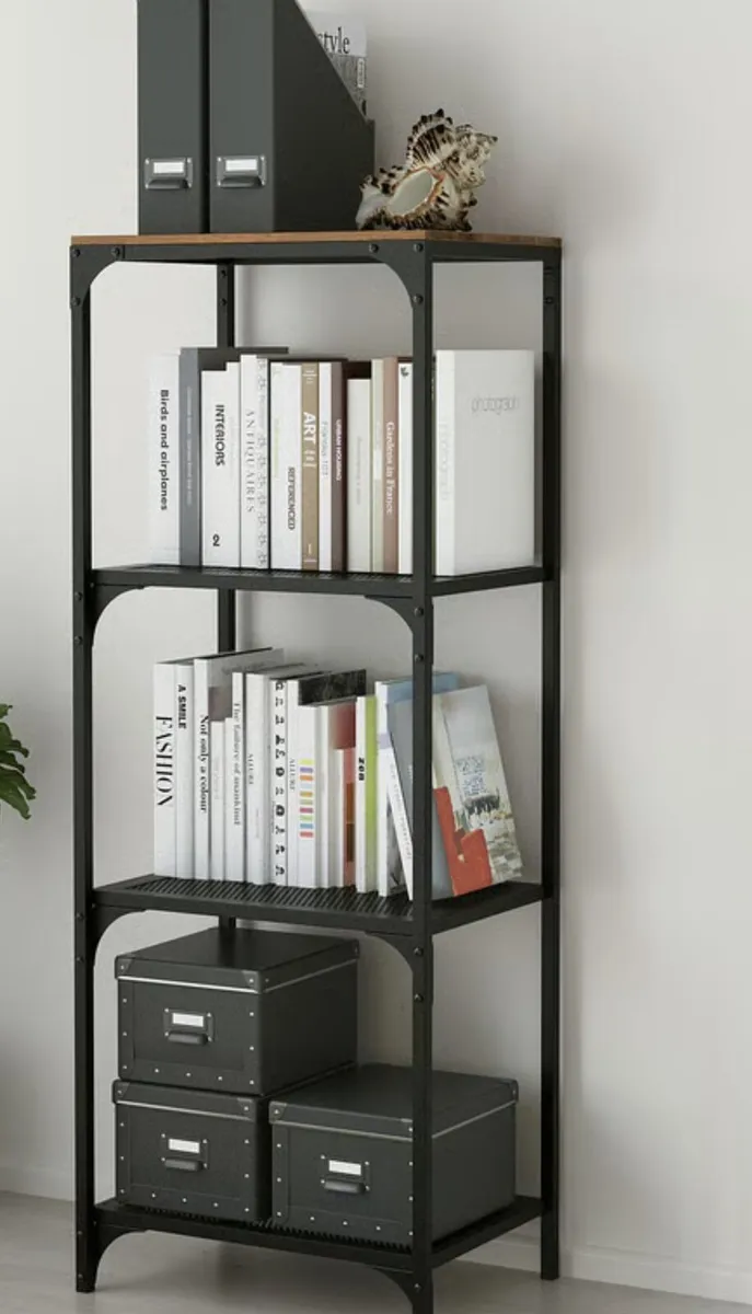 Black metal & timber shelving - Image 1