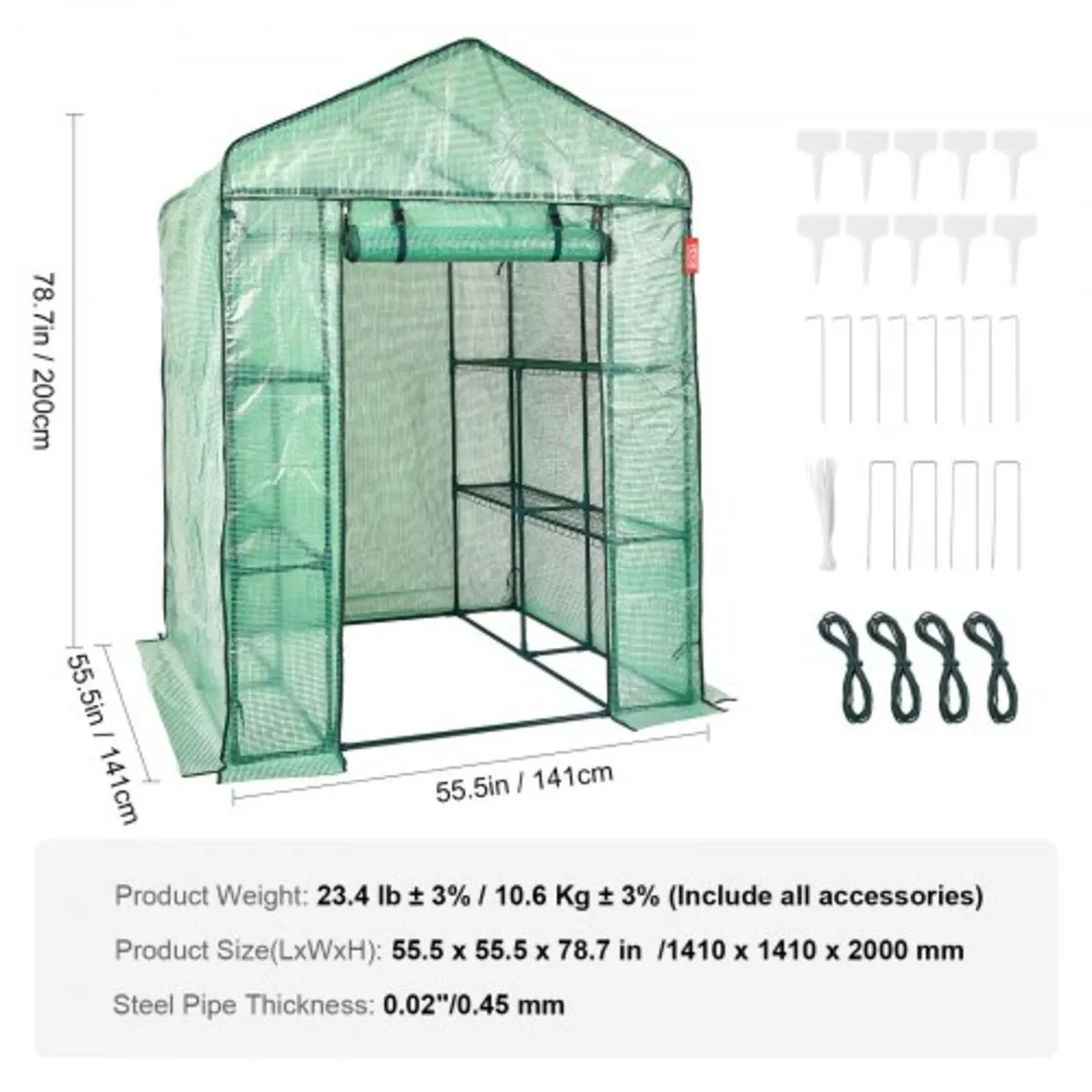 Walk-in Green House, 4.6 x 4.6 x 6.6 ft Greenhouse - Image 2