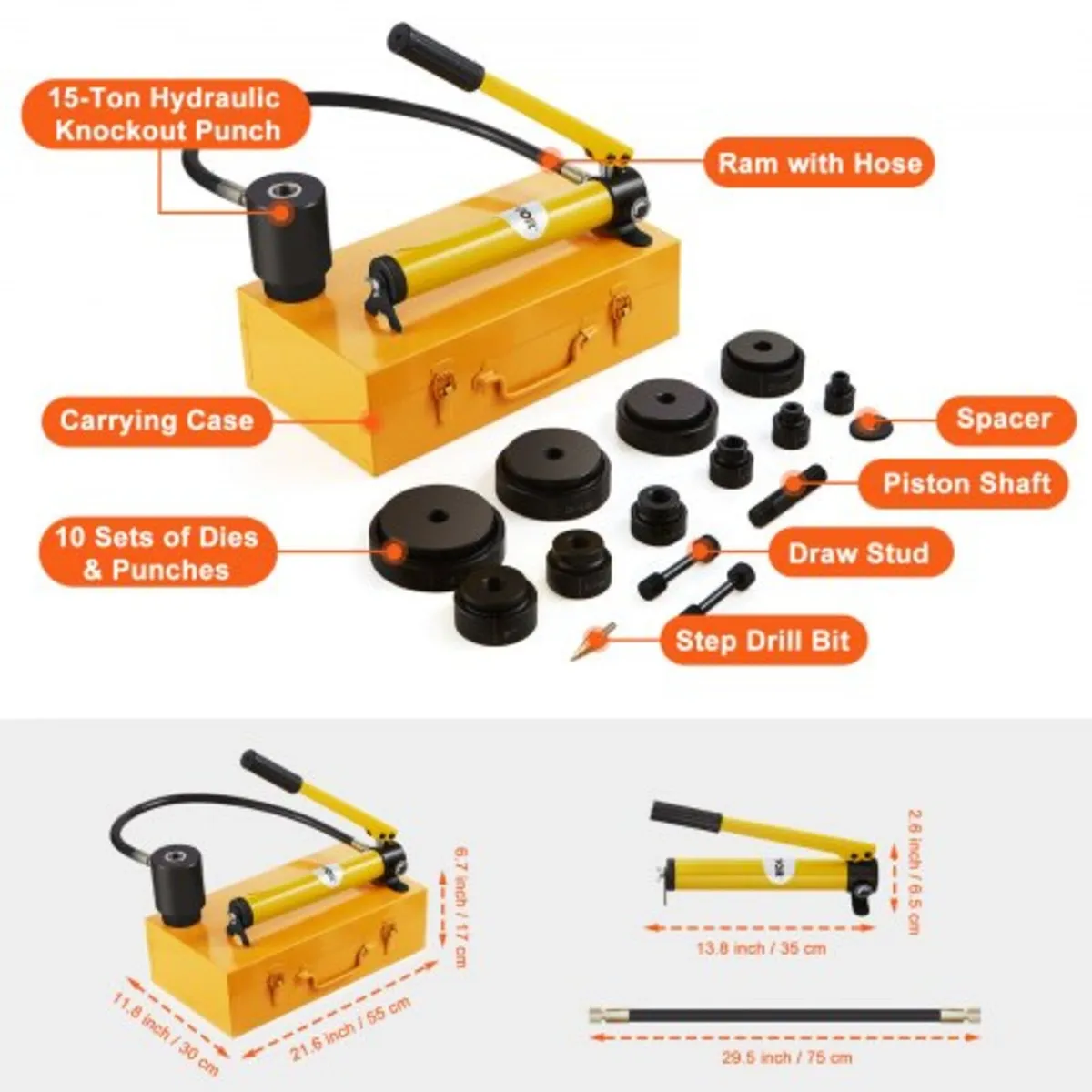15 Ton Hydraulic Knockout Punch Driver Kit Hole To - Image 2