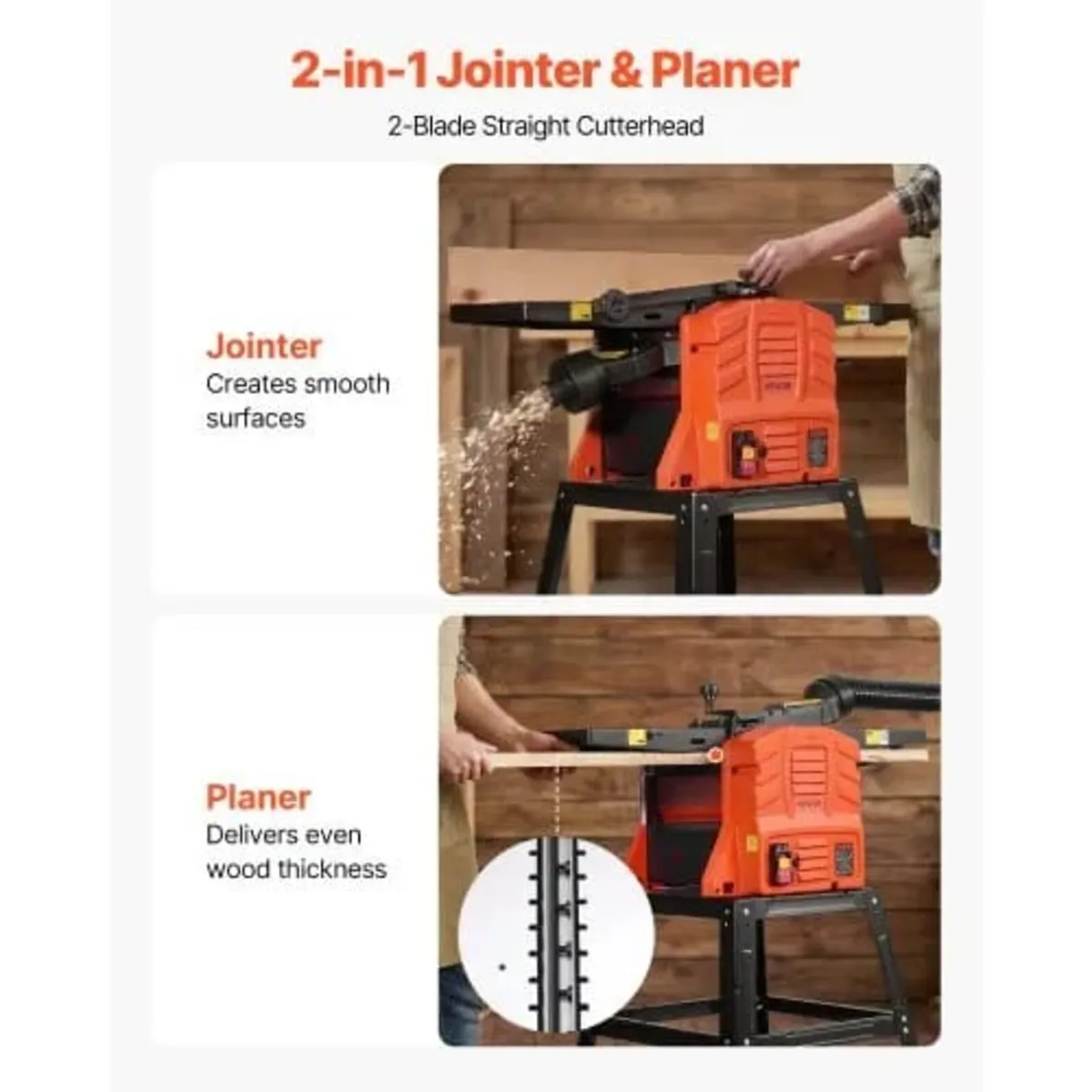 Benchtop Planer and Jointer Combo, 254 mm, 2.4 HP - Image 4
