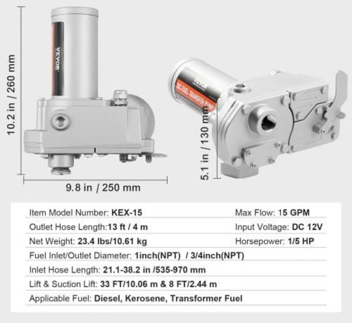 Fuel Transfer Pump, 12V DC 57L/min(15 GPM) 149W(1/ - Image 4