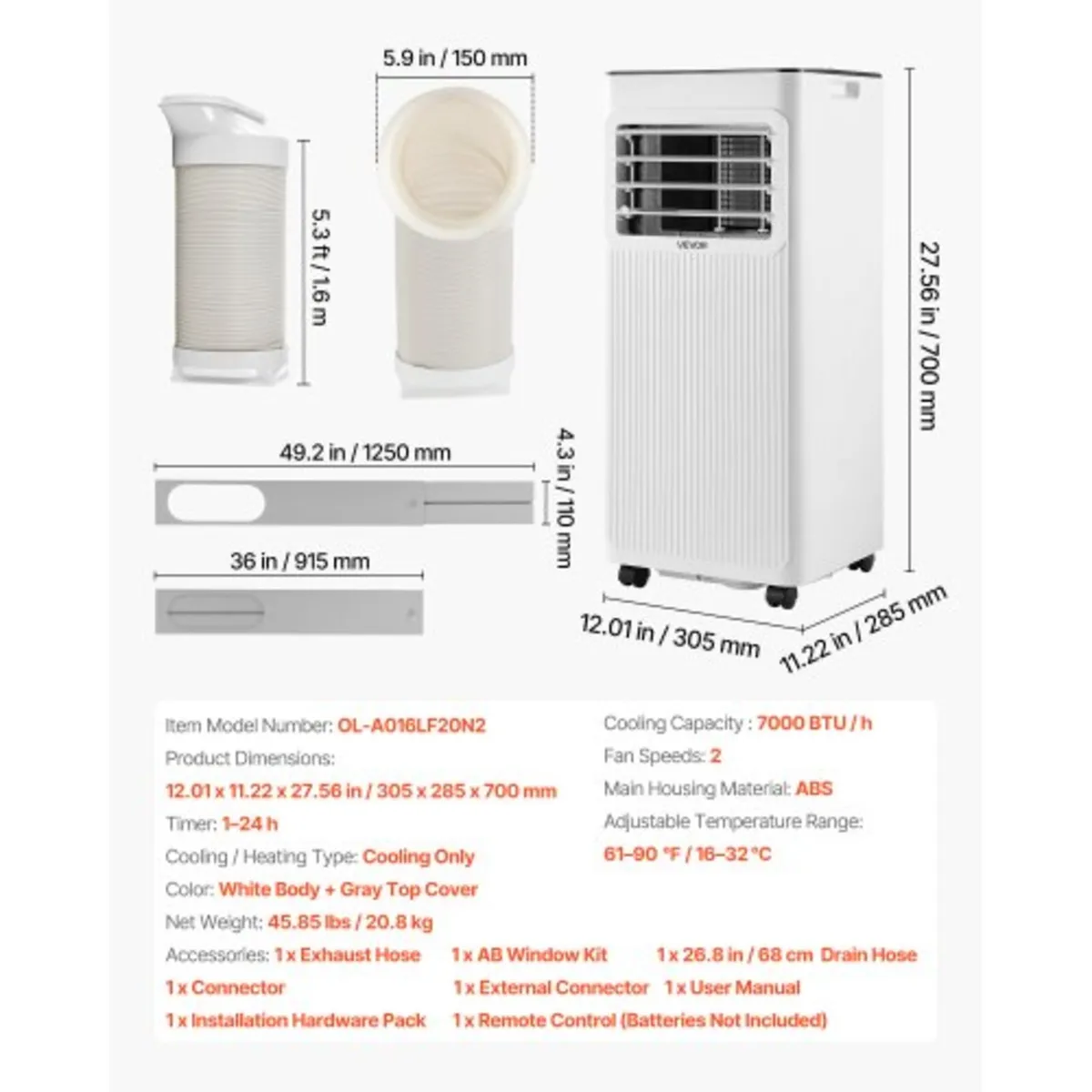 Portable Air Conditioner, 7000 BTU 2kW 3-in-1 Stan - Image 4