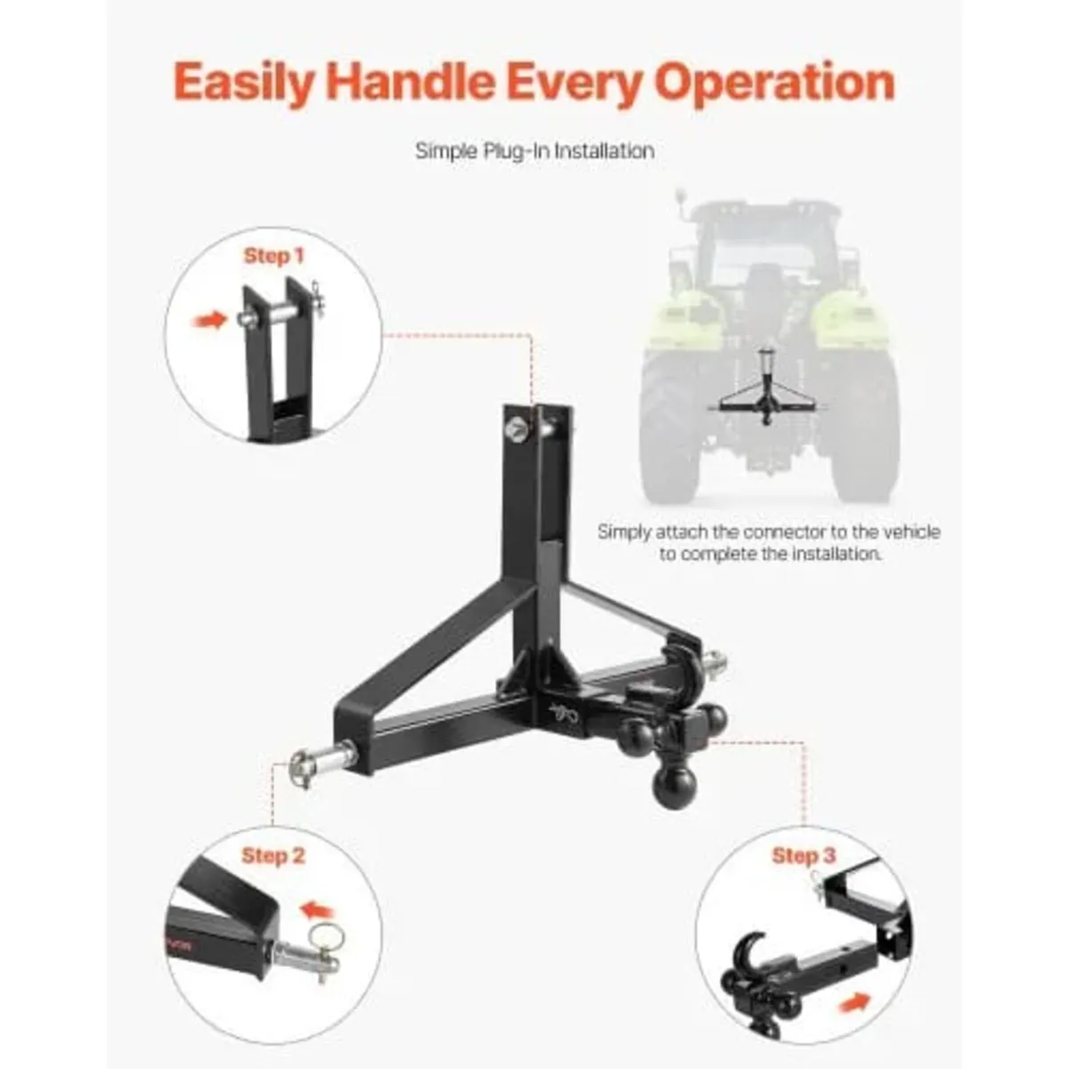 3 Point Trailer Hitch with Trailer Ball, 3 Pt Quic - Image 2