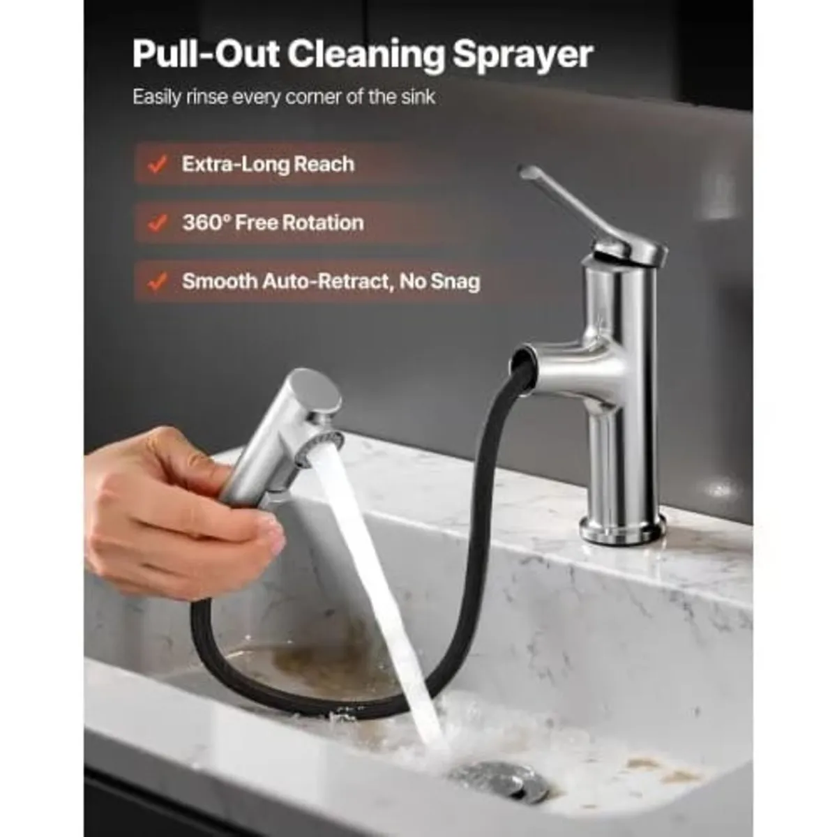 Single Handle Pull Out Faucet 1 or 3 Hole, Brushed - Image 4