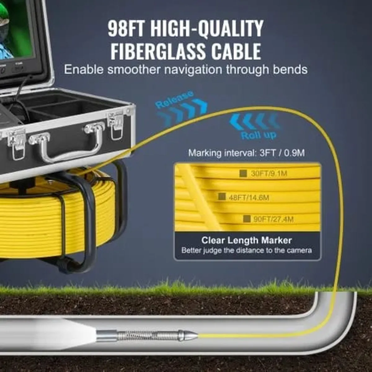 Sewer Camera with 512Hz Locator, 98 ft/30 m, Self- - Image 2
