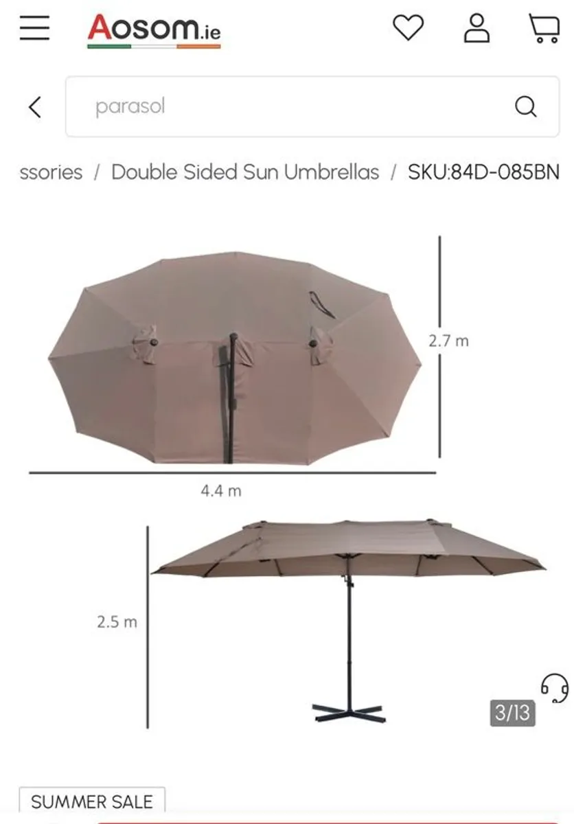 Outsunny 4.6m Garden Parasol Double-Sided Sun Canopy - Image 2