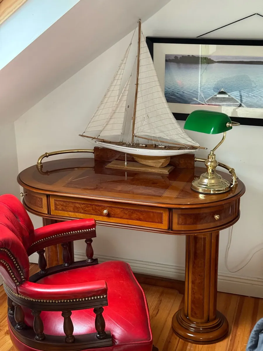 Vintage Burl Wood Nautical Writing desk with Brass - Image 2