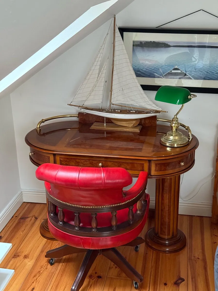 Vintage Burl Wood Nautical Writing desk with Brass - Image 3