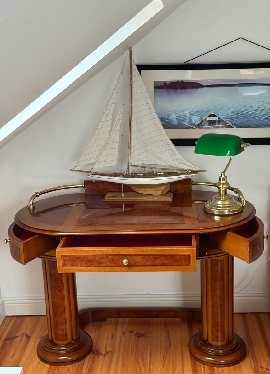 Vintage Burl Wood Nautical Writing desk with Brass - Image 4