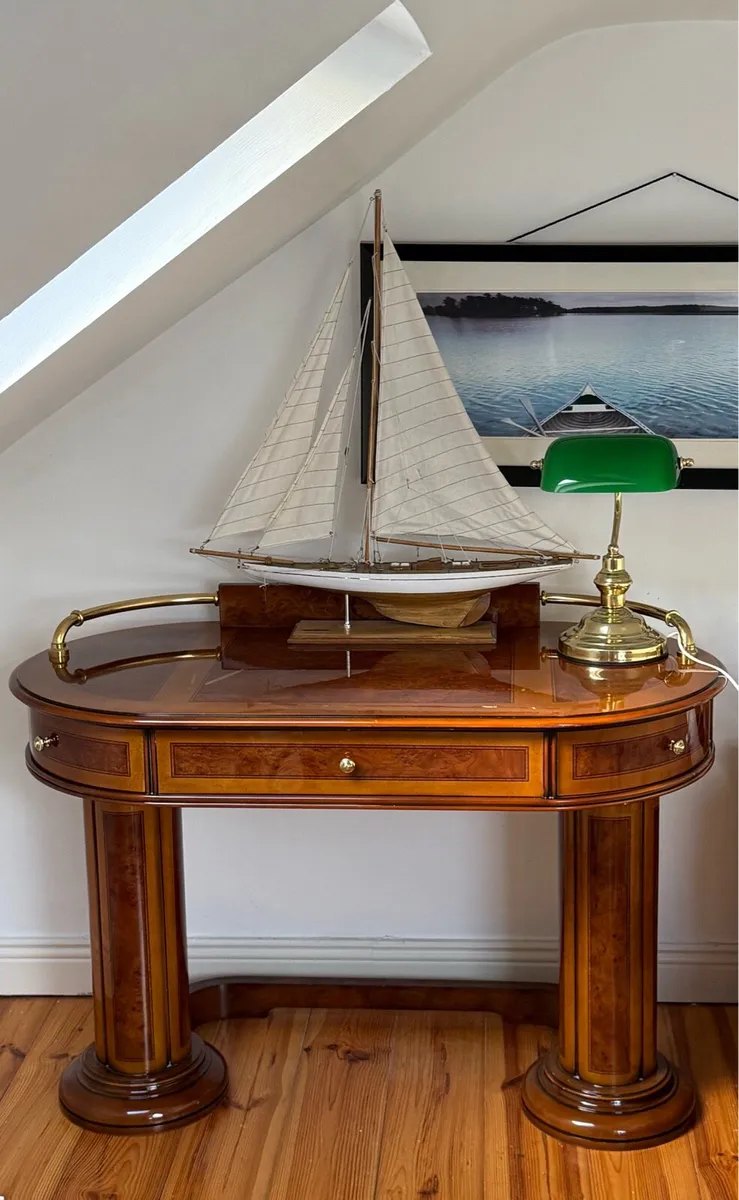 Vintage Burl Wood Nautical Writing desk with Brass - Image 1
