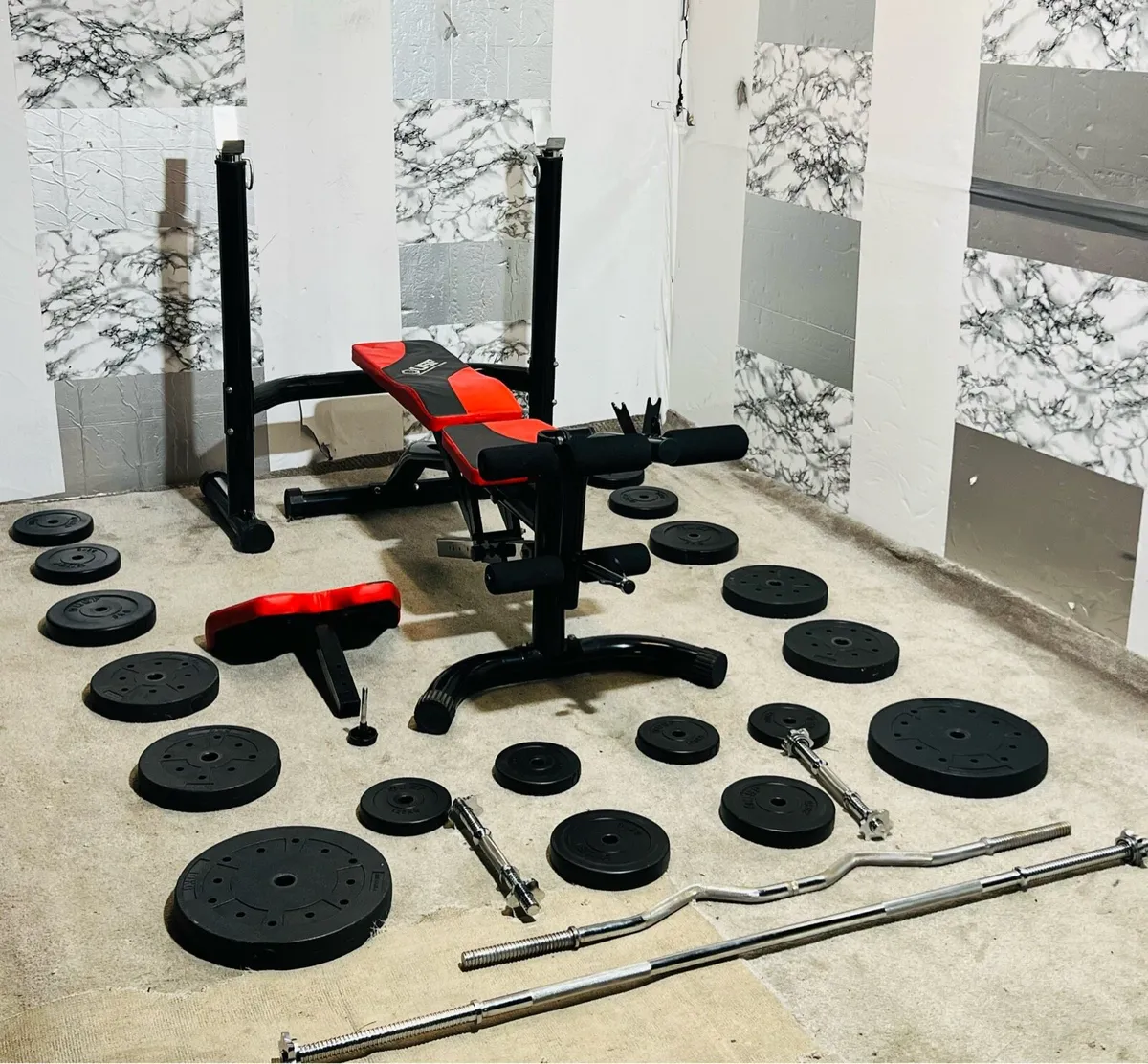 LARGE WEIGHT BENCH WEIGHTS BARBELL DUMBBLES - Image 4
