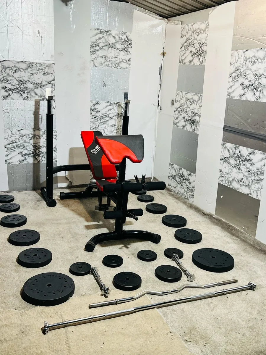 LARGE WEIGHT BENCH WEIGHTS BARBELL DUMBBLES - Image 1