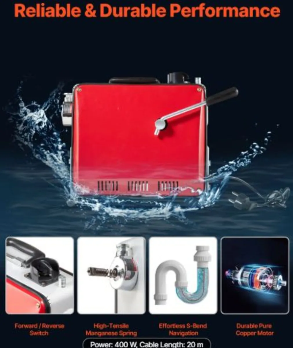 Drain Cleaner Machine, 400W 1400RPM Electric Pipe - Image 3
