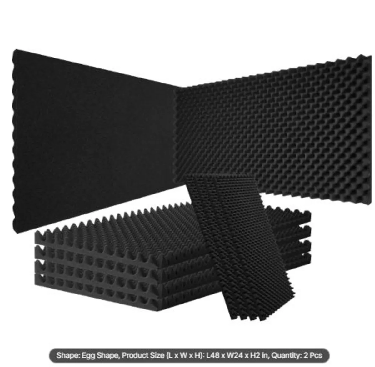 Acoustic Foam Panels, 2 Pack 48 x 24 x 2 inches, - Image 1