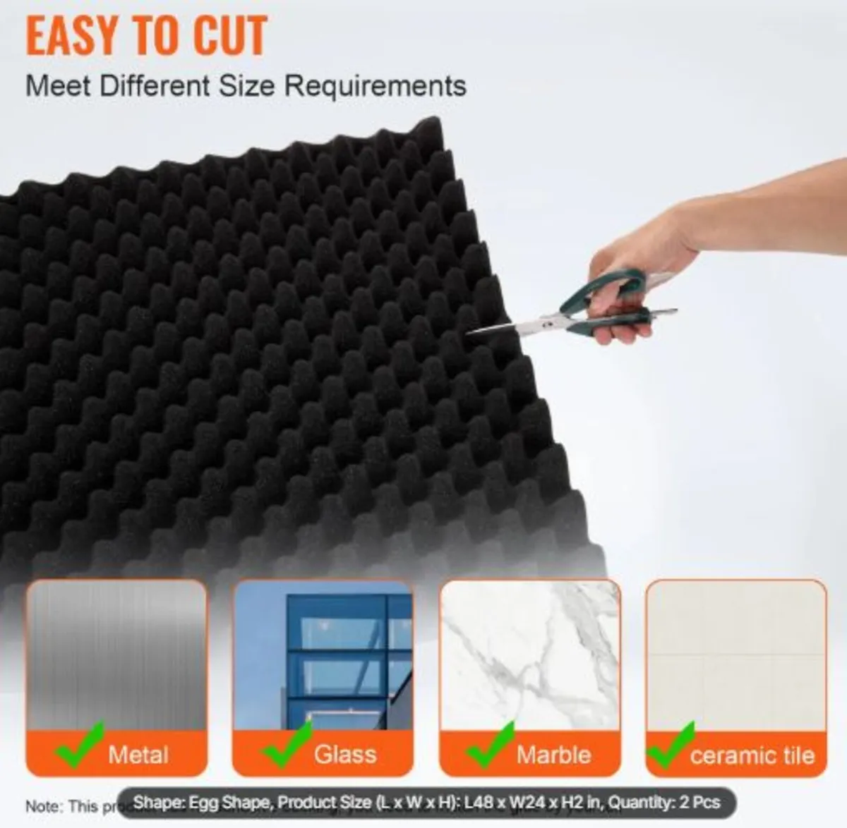 Acoustic Foam Panels, 2 Pack 48 x 24 x 2 inches, - Image 2
