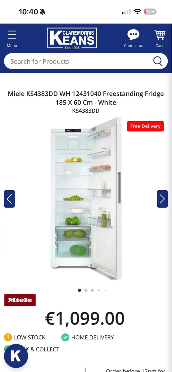 Miele KS4383DD WH Large Fridge 185 x 60 - Image 4