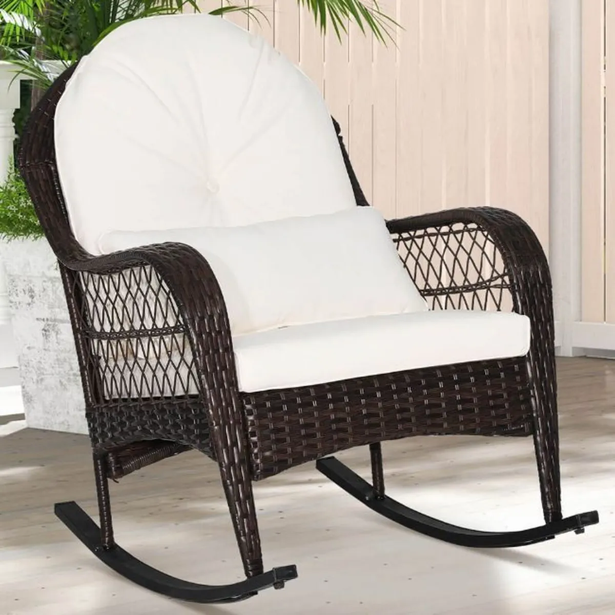 Costway Wicker Rocking Chair Outdoor Mix Brown Pat - Image 1