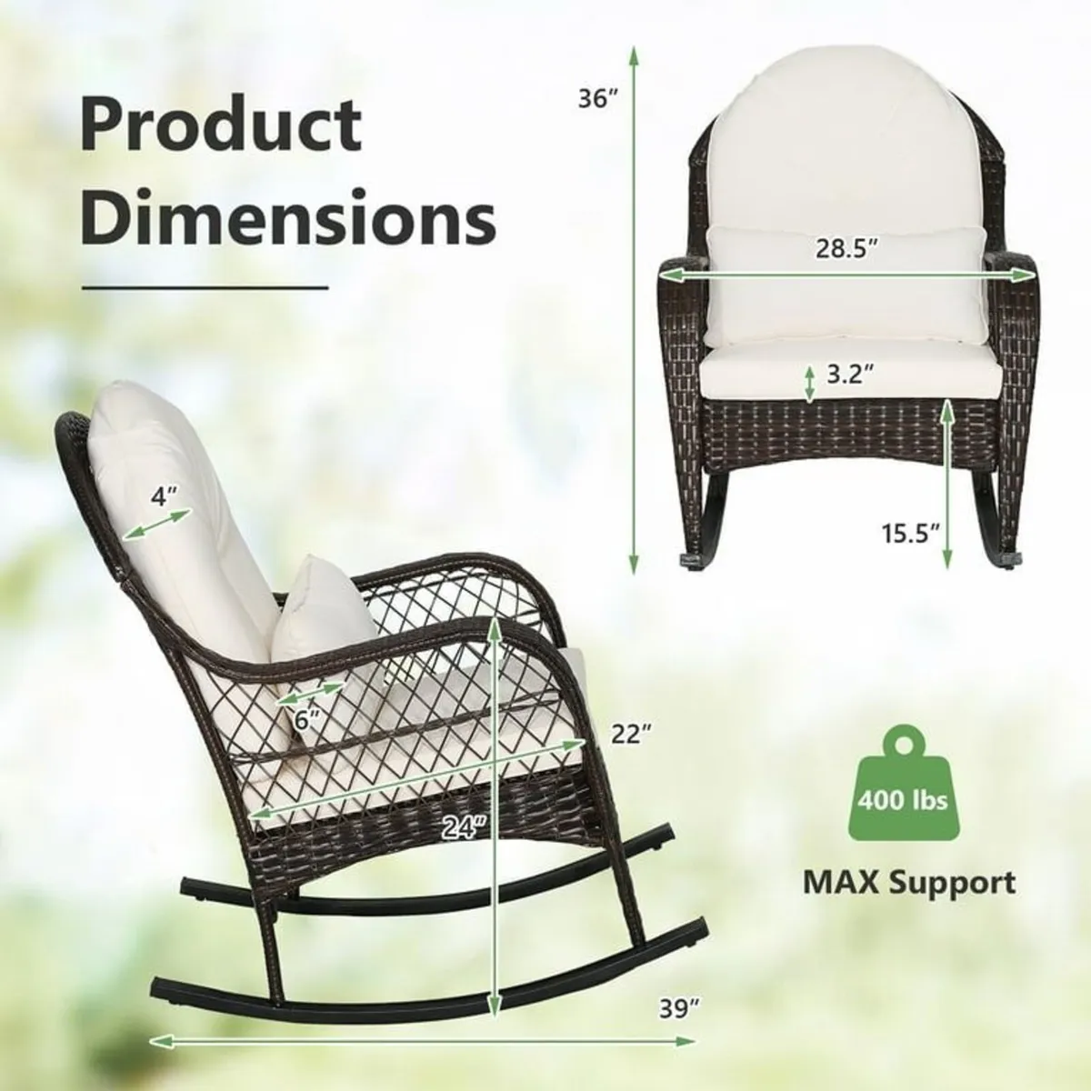 Costway Wicker Rocking Chair Outdoor Mix Brown Pat - Image 4